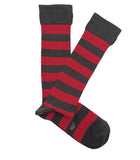 Gray and Red Striped Ribbed Knee High Socks
