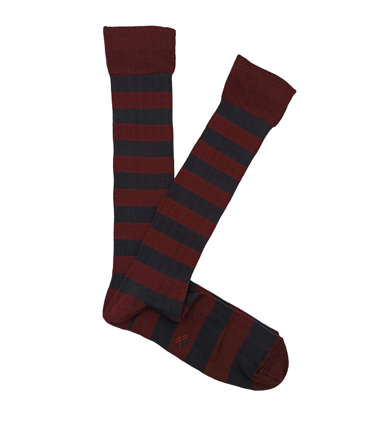 Bordeaux and Anthracite Striped Ribbed Knee High Socks