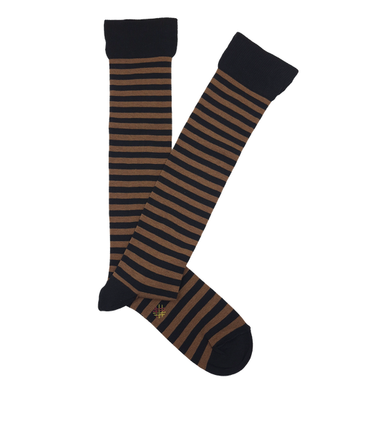 Calcetines Altos Rayas Finas Camel Y Negro