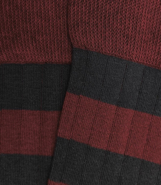 Calcetines Altos Canalé Rayas Burdeos Y Gris