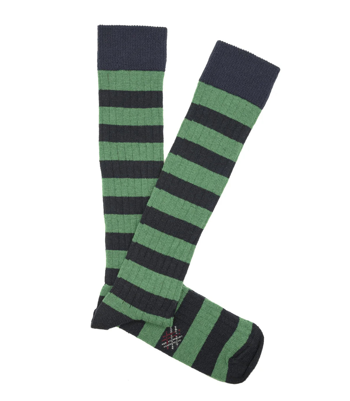 Blue And Green Striped Wool High Socks