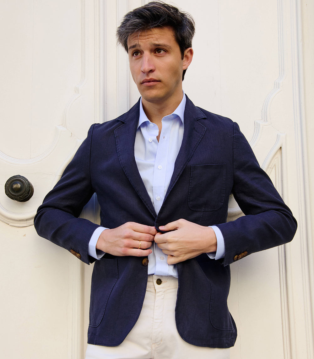 Navy Blue 100% Linen Blazer