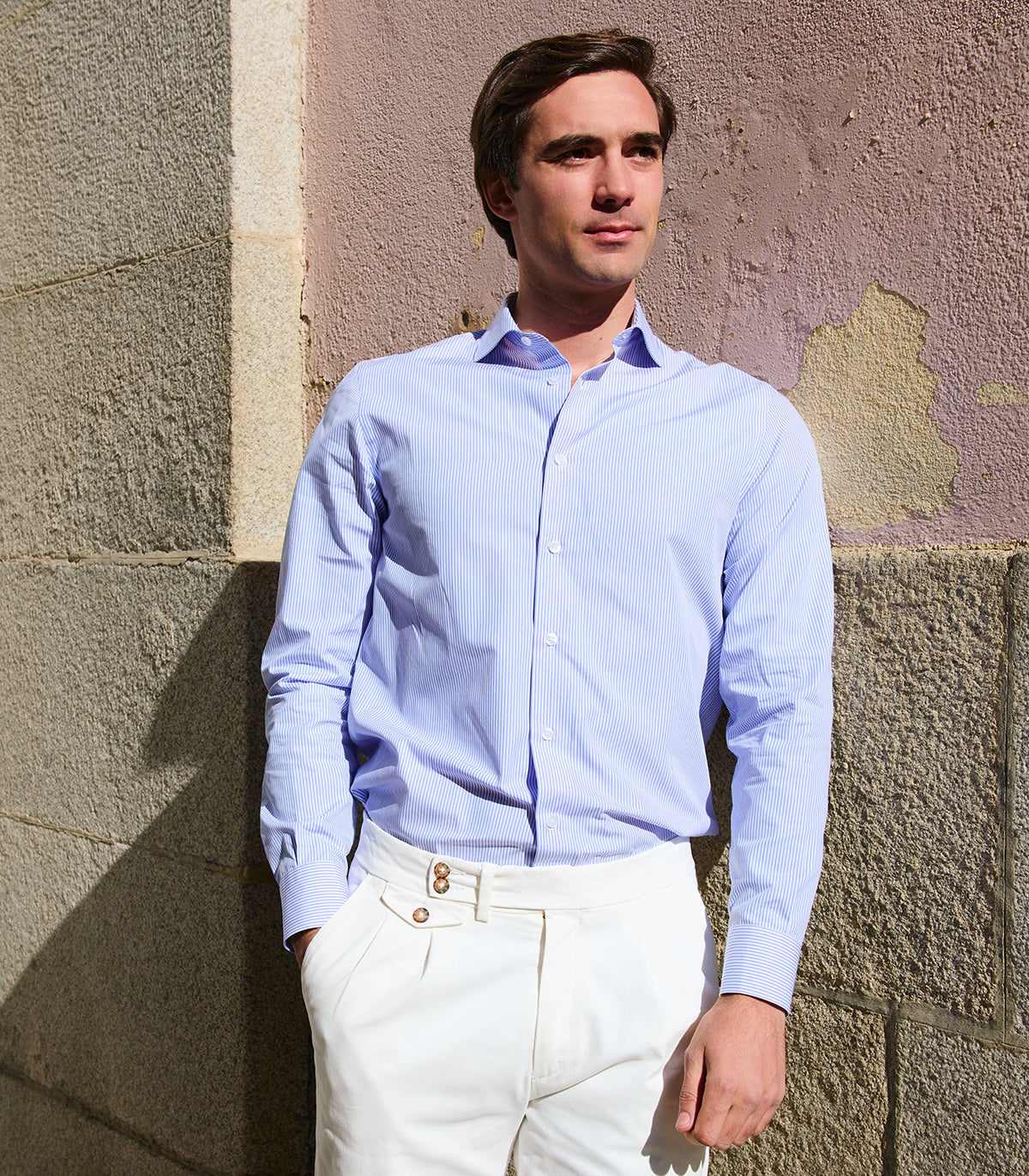 Camisa Rayas Azules Cuello Curved