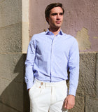 Camisa Rayas Azules Cuello Curved