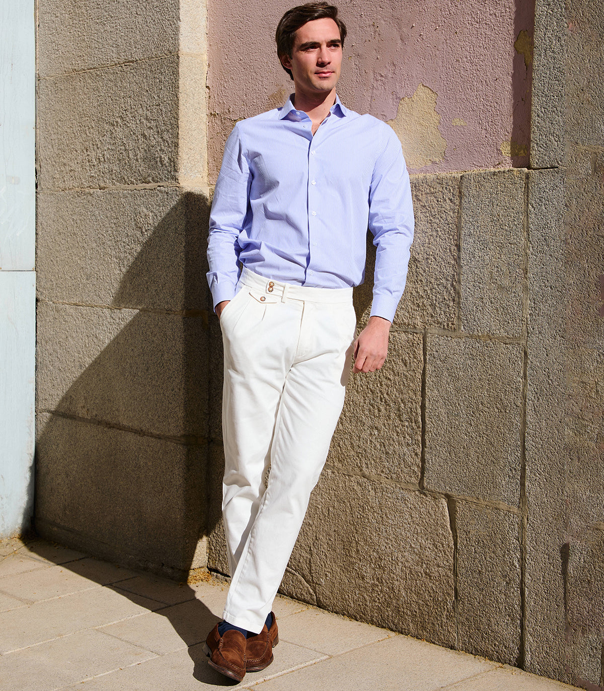 Camisa Rayas Azules Cuello Curved