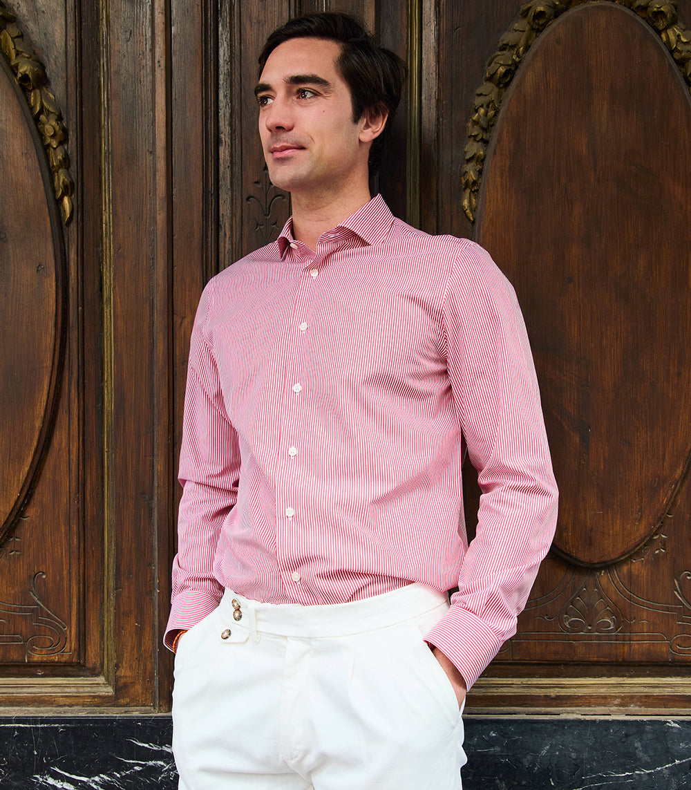 Camisa Rayas Rojas Cuello Curved