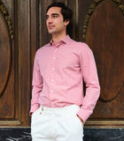 Red Stripe Curved Collar Shirt