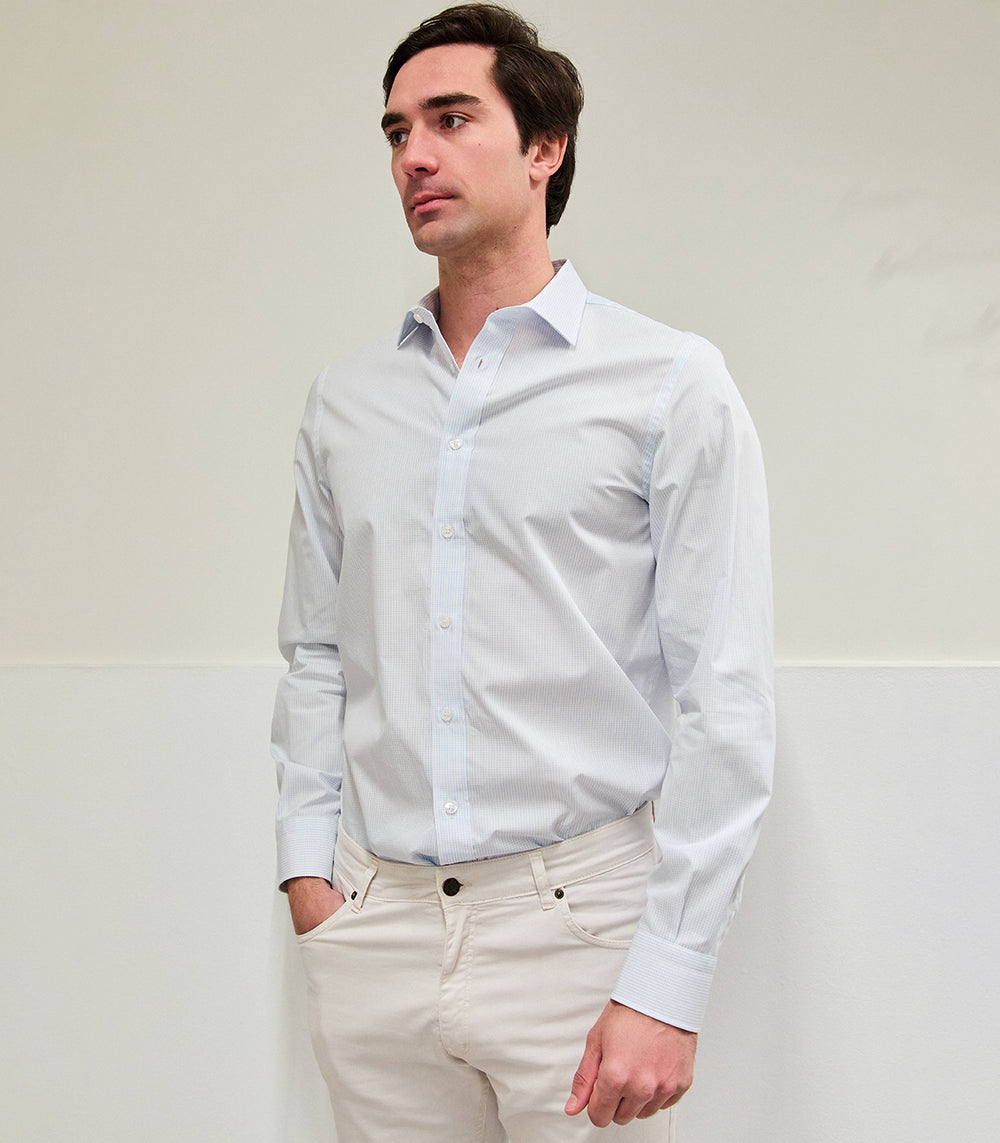 Light Blue Twill Small Check Shirt