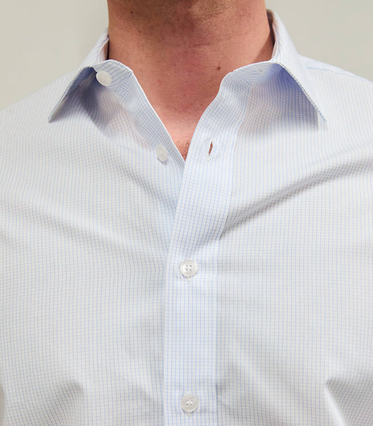 Camisa Twill Cuadro Pequeño Celeste