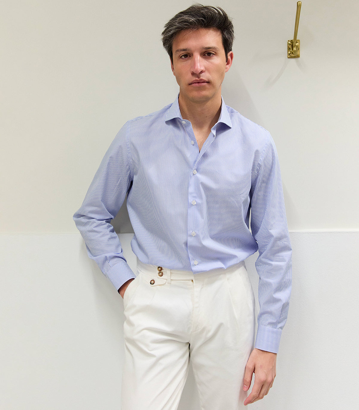Camisa Rayas Azules Cuello Curved