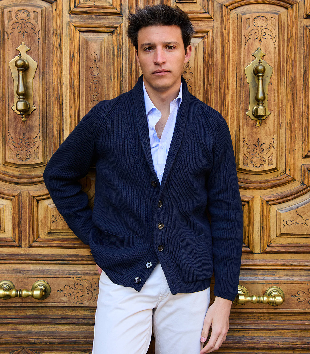 Blue Shawl Collar Jacket