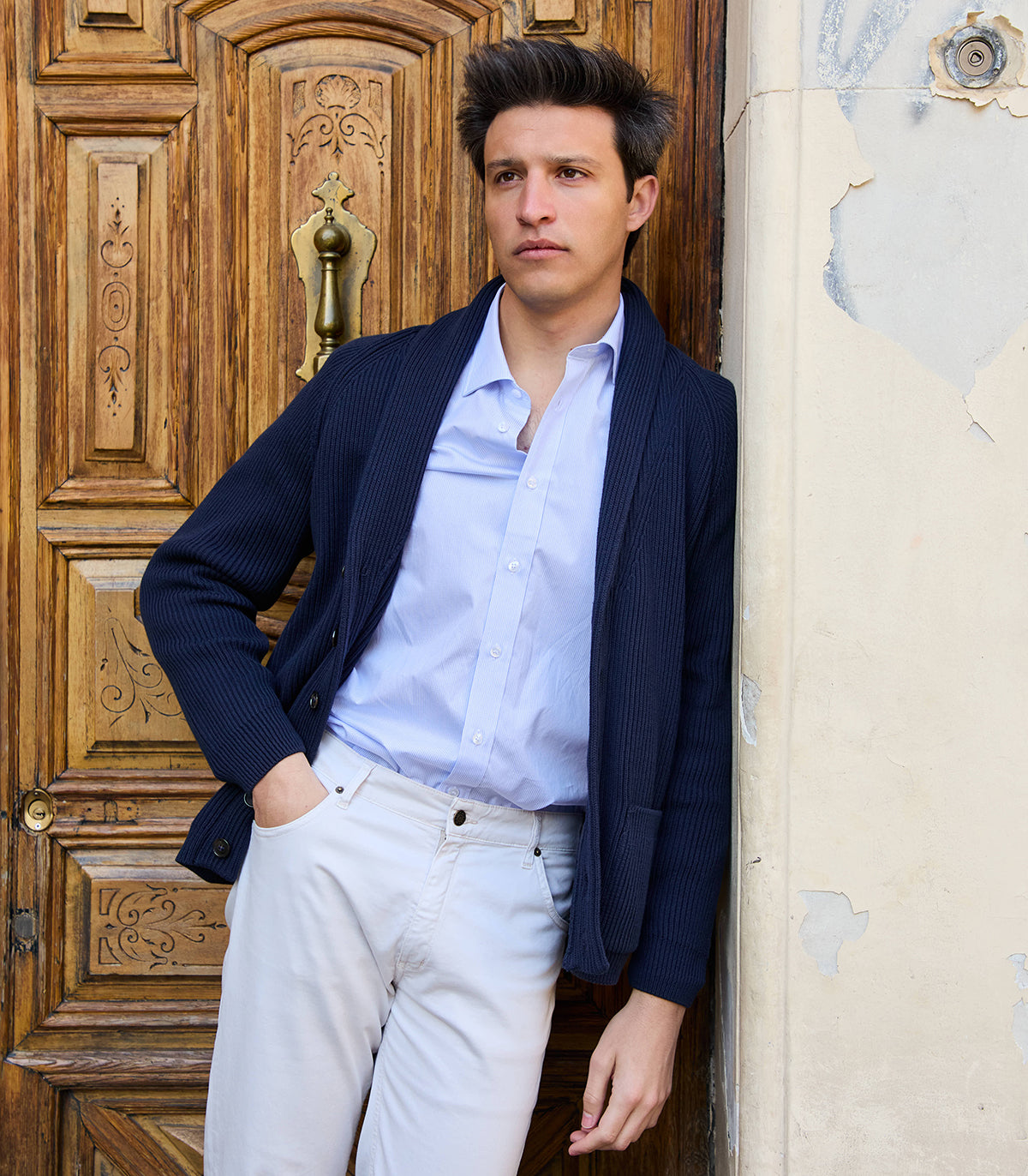 Blue Shawl Collar Jacket