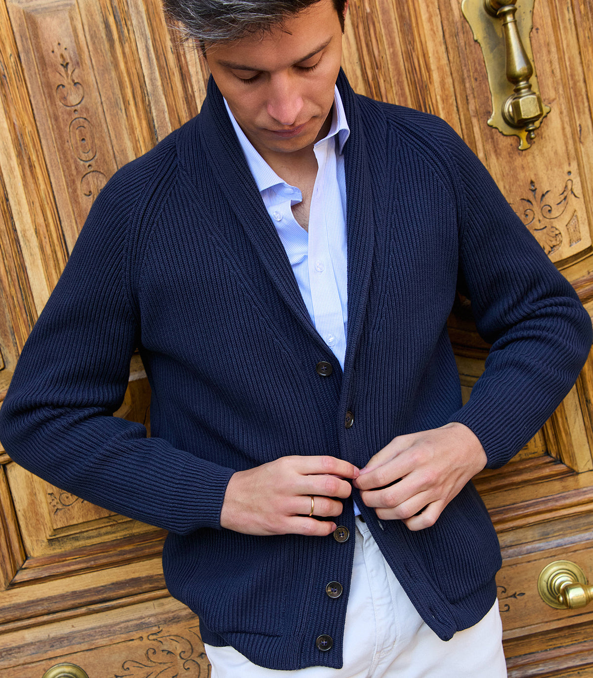 Blue Shawl Collar Jacket