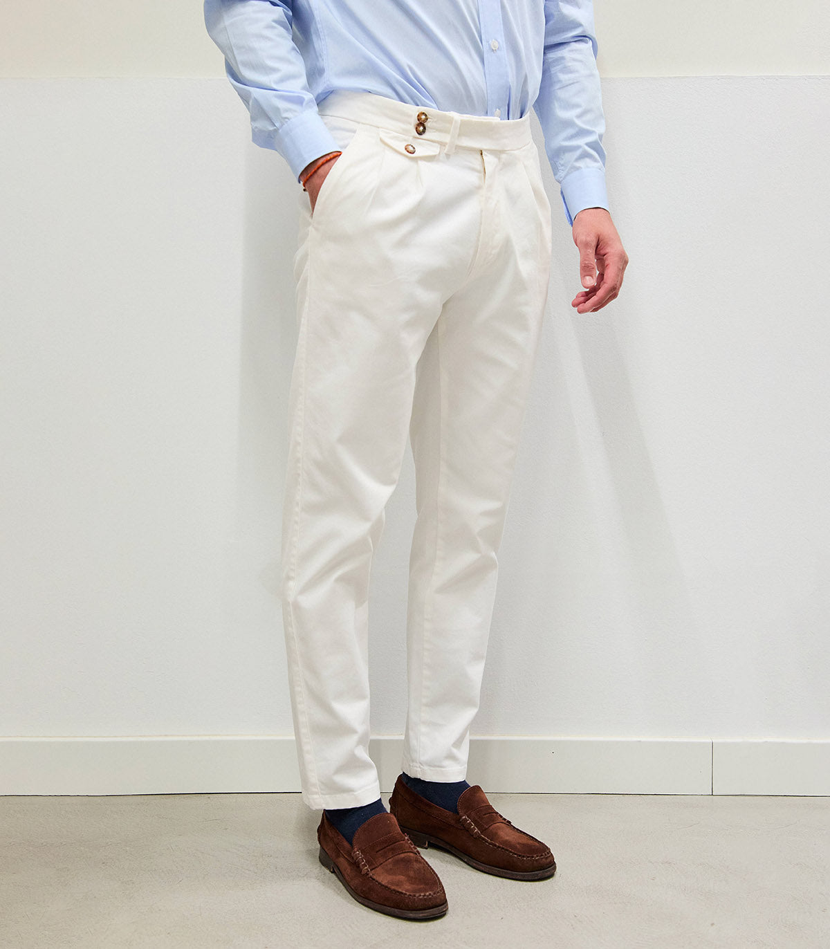 White Origin Pleated Chino Trousers