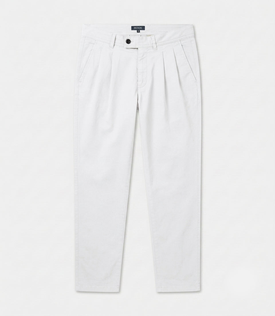 White Cotton Tencel Casual Pants