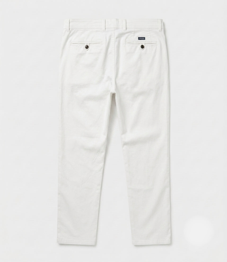 White Cotton Tencel Casual Pants