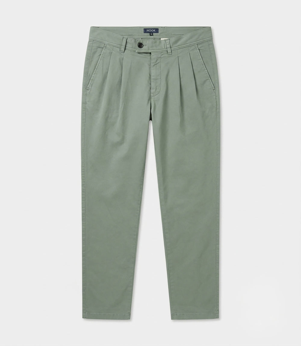 Green Cotton Tencel Casual Pants