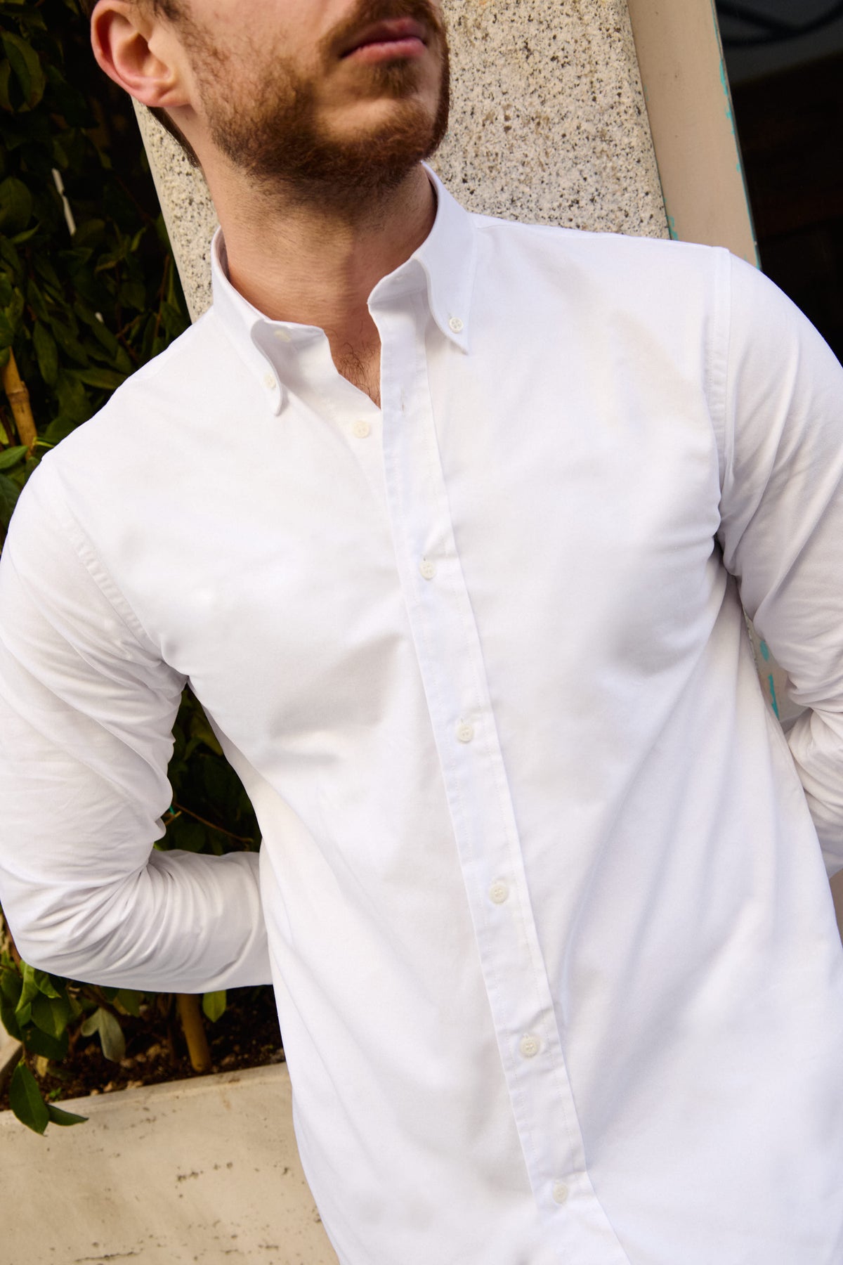 Camisa Oxford Cuello Americano Blanca